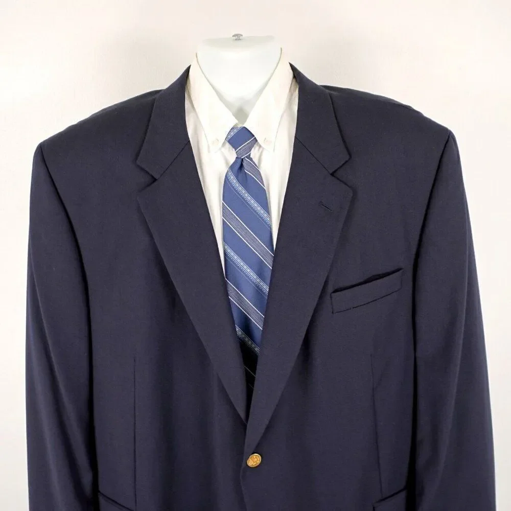 Jospeh & Feiss International Worsted Wool Blue 2 Gold Button Blazer 52R‎ Portly